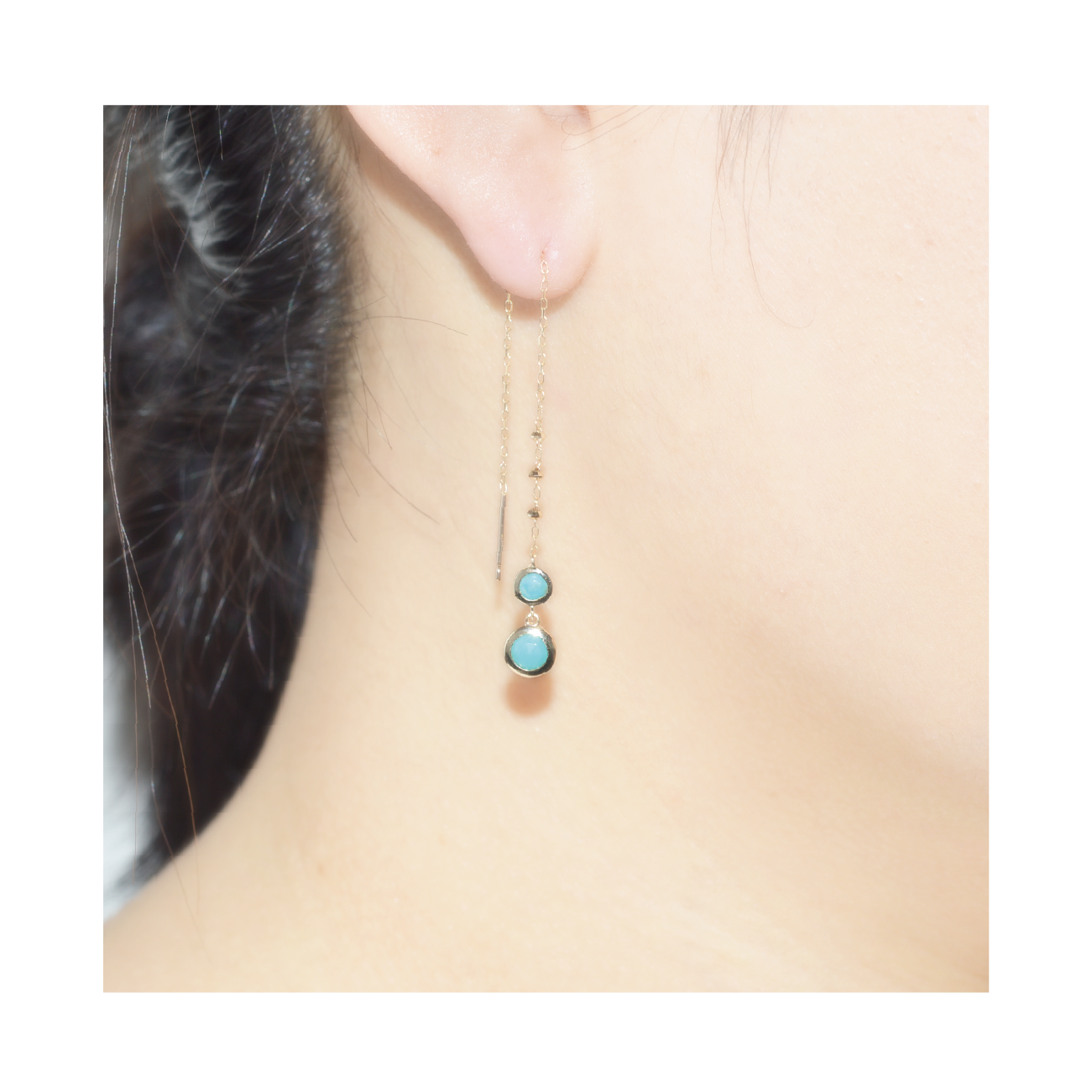 K10YGターコイズアメリカンピアス 装着画像